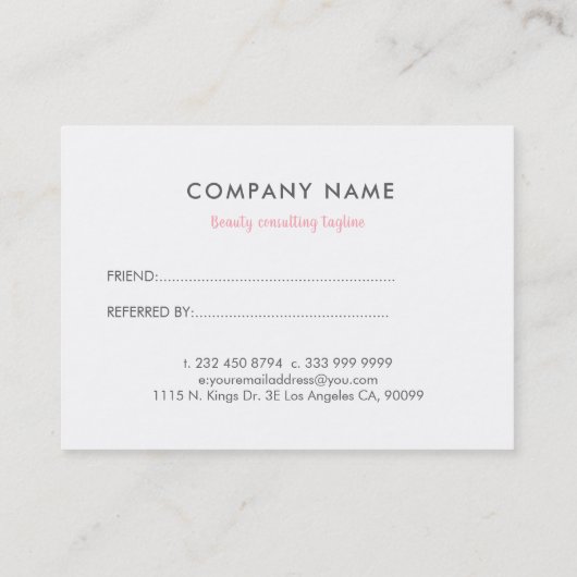 Élégante carte de référence de dentelle rose et bl (Dos)