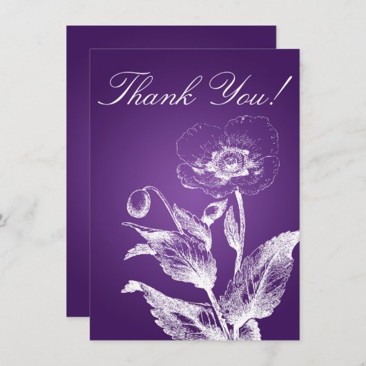 Élégante carte de remerciement de mariage Poppy Pu (Devant / Derrière)