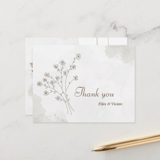 Élégante Carte de remerciements de mariage (Devant/Arrière en situation)