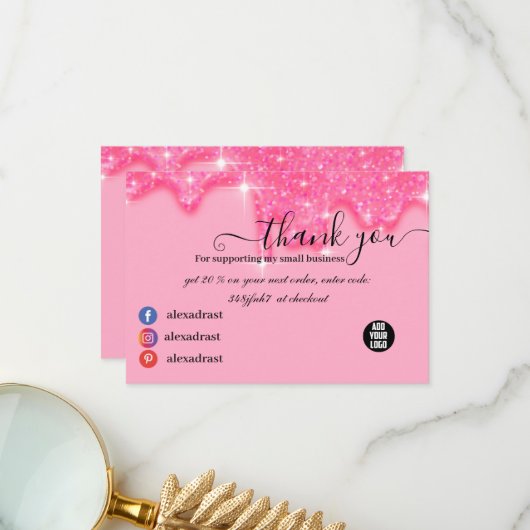 Élégante Carte de remerciements de Parties scintil (Devant/Arrière en situation)