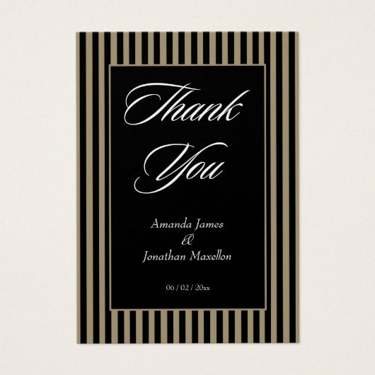 Elégante Carte de remerciements de rayures noir et (Devant)