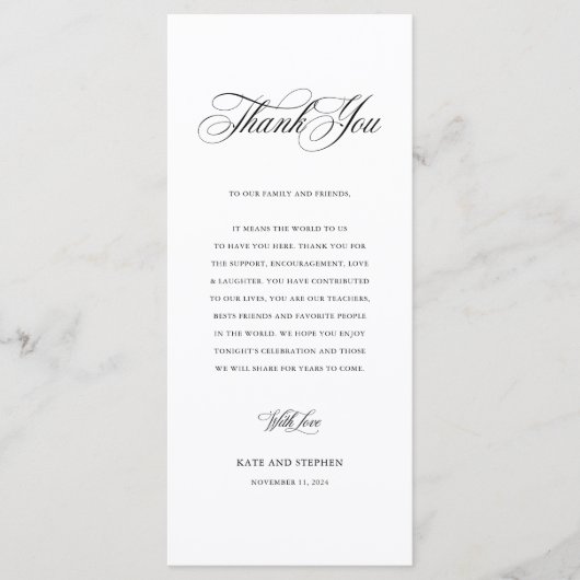 Elégante Carte de remerciements de table de mariag (Devant)