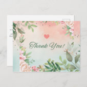 Élégante carte de remerciements nuptiale rose pâle (Devant / Derrière)