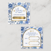 Élégante carte de rendez-vous chinoiserie bleu fle (Devant / Derrière)