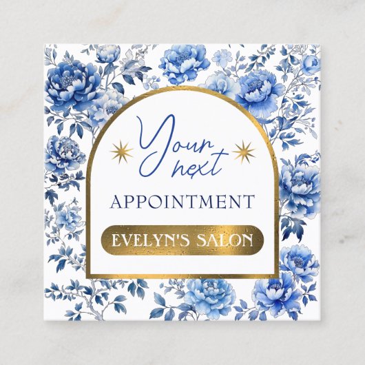 Élégante carte de rendez-vous chinoiserie bleu fle (Devant)