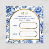 Élégante carte de rendez-vous chinoiserie bleu fle (Dos)