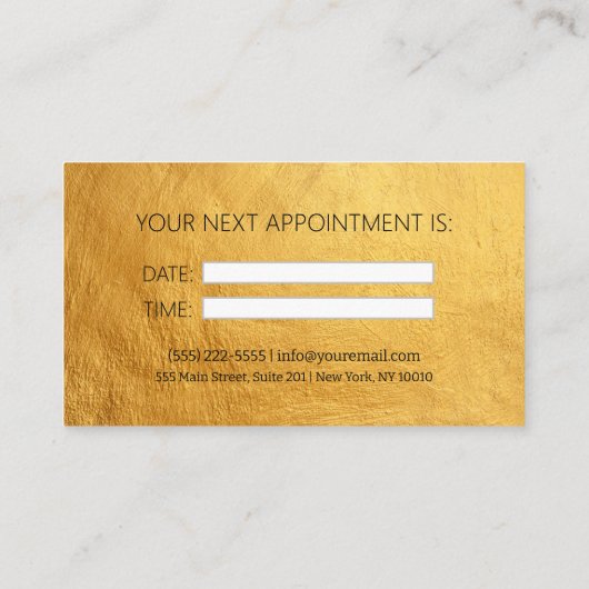 Elégante carte de rendez-vous coiffeuse en or noir (Dos)