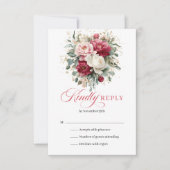 Élégante carte de réponse de mariage florale rose (Devant)