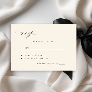 Élégante carte de réponse de mariage simple noire