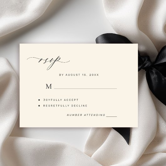 Élégante carte de réponse de mariage simple noire