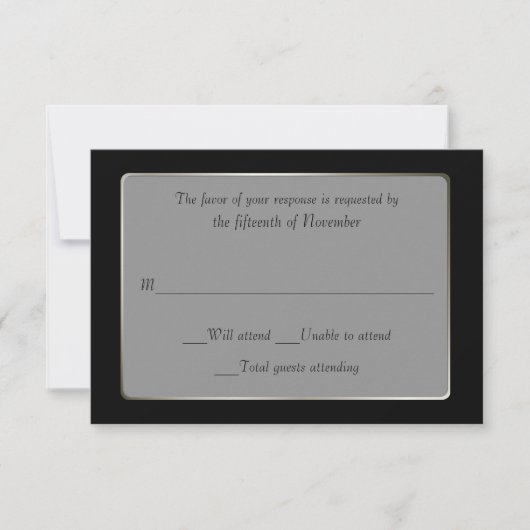 Élégante carte de réponse Mariage Black & Silver (Devant)