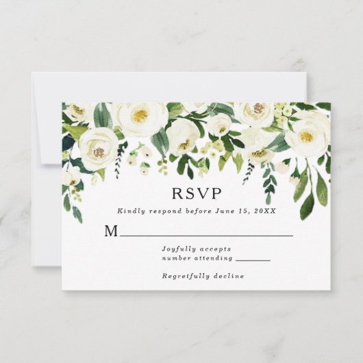 Elégante carte de réponse Mariage de verdure Roses (Devant)