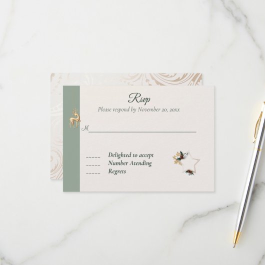 Elégante carte de réponse Mariage photo hiver (Devant/Arrière en situation)