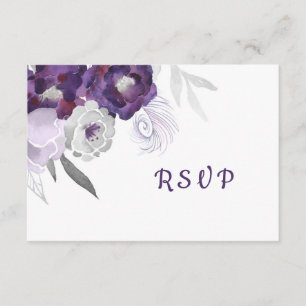 Élégante carte de réponse RSVP fleurie violet arge