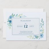 Elégante carte de réponse RSVP Floral Blue Waterco (Devant)