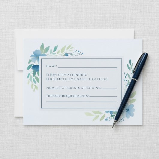 Elégante carte de réponse RSVP Floral Blue Waterco
