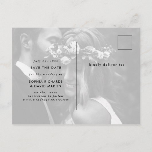 Élégante carte de sauvegarde de date avec deux pho (Dos)