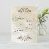 Élégante carte de sauvegarde en nacre pêche (Debout devant)