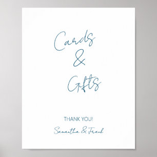 Elégante carte de script bleu et affiche cadeau