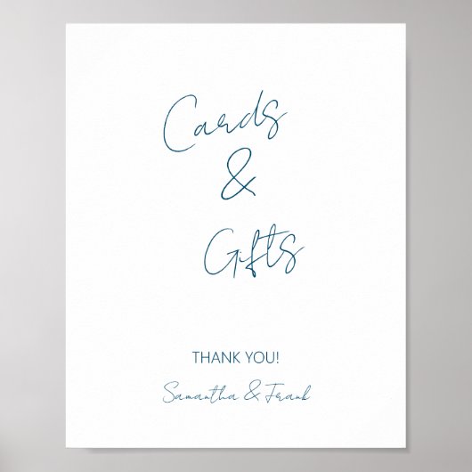Elégante carte de script bleu et affiche cadeau (Devant)
