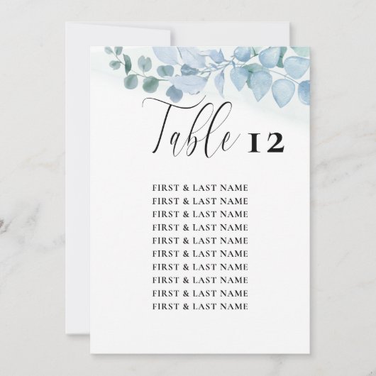 Élégante carte de siège de table Eucalyptus Dusty (Devant)