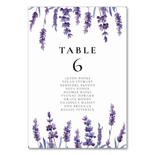 Elégante carte de sièges mariage lavande fleurie (Par défaut)