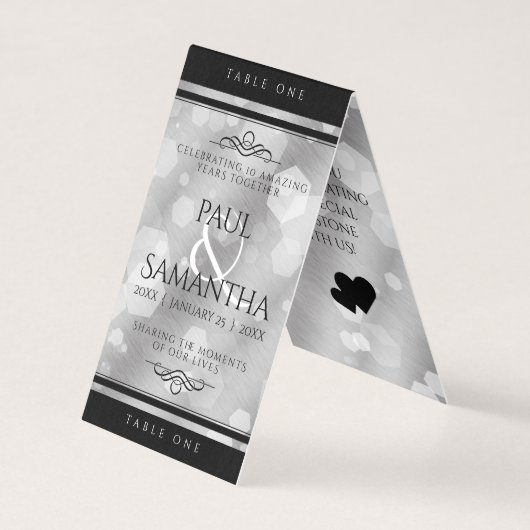 Elégante carte de table 10th Tin Mariage Anniversa (Front)