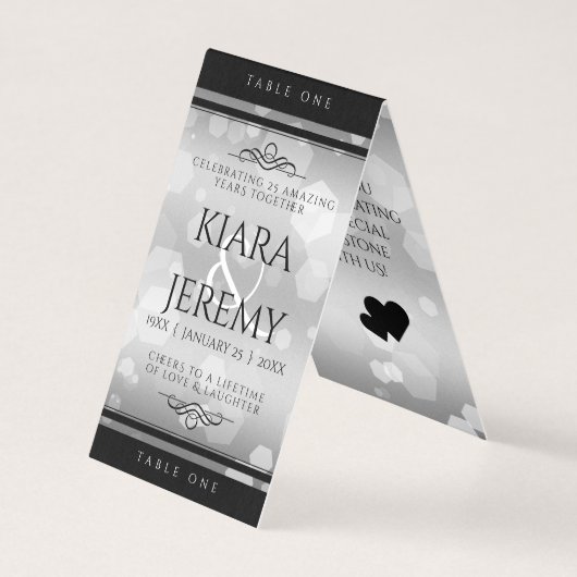 Élégante carte de table du 25e anniversaire du Mar (Front)