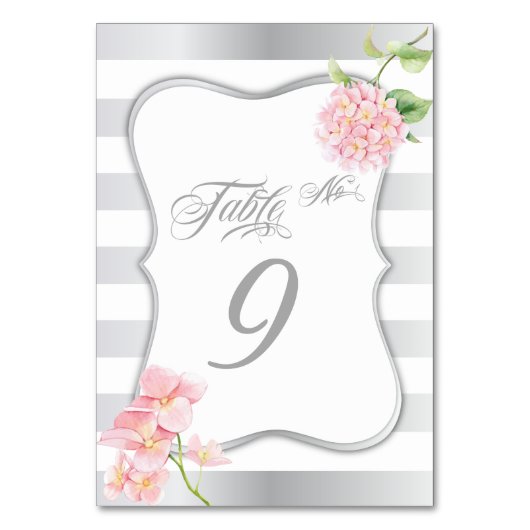 Elégante carte de table en argent rose Hydrangea (Dos)