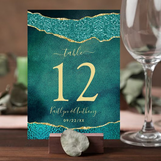 Elégante carte de table Mariage d'âge Turquoise &