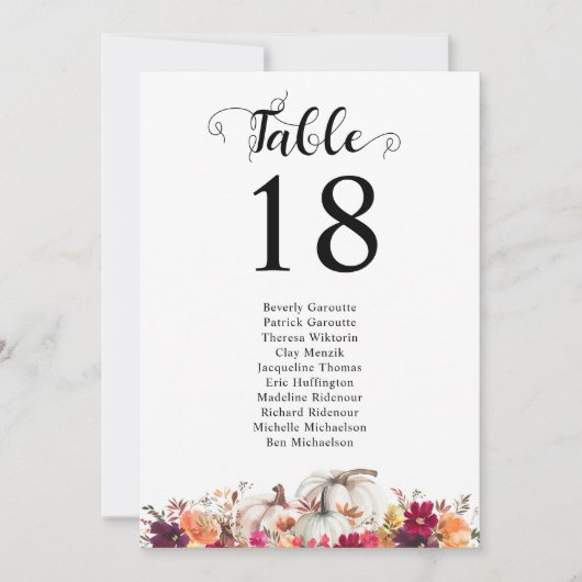 Elégante carte de table Mariage d'aquarelle floral (Devant)
