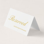 Élégante carte de table Mariage réservée en blanc<br><div class="desc">Réservé Ajouter votre texte Elegant blanc et or Mariage carte table</div>