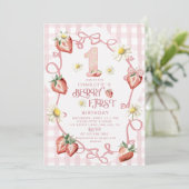 Elégante carte de vacances biFlat à la fraise aqua (Debout devant)