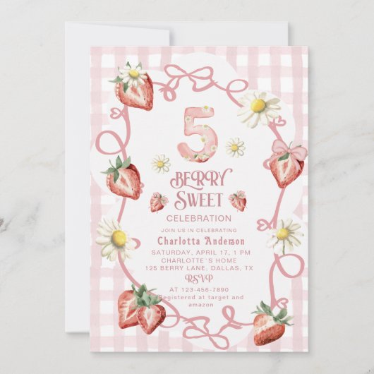 Elégante carte de vacances biFlat à la fraise aqua (Devant)