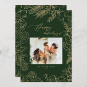 Elégante carte de vacances de Noël Vert & Or Photo (Devant / Derrière)