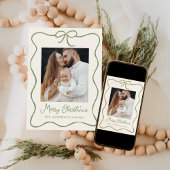 Élégante carte de vacances en ruban vert Bow 2 Pho