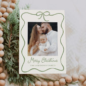 Élégante carte de vacances en ruban vert Bow 2 Pho