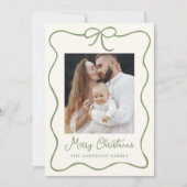 Élégante carte de vacances en ruban vert Bow 2 Pho (Devant)