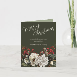 Élégante carte de vacances florale verte de Noël