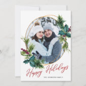 Elégante carte de vacances photo de Noël Holly Pin (Devant)