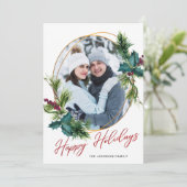 Elégante carte de vacances photo de Noël Holly Pin (Debout devant)