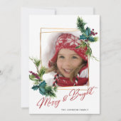 Elégante carte de vacances photo de Noël Holly Pin (Devant)