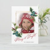 Elégante carte de vacances photo de Noël Holly Pin (Debout devant)