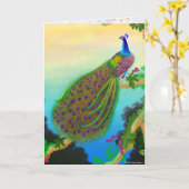Élégante carte de voeux Blue Indian Peacock (Fleur jaune)