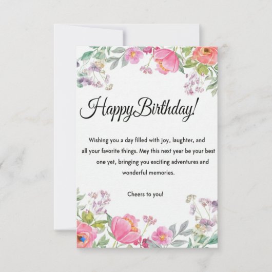 Elégante carte de voeux d'anniversaire Floral (Devant)