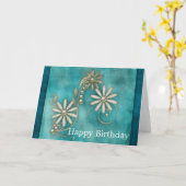 Elégante carte de voeux d'anniversaire Turquoise (Fleur jaune)