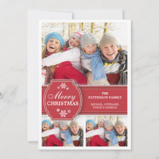 Elégante carte de voeux photo Red & White Snow 3