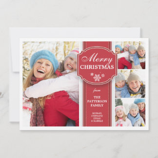 Elégante carte de voeux photo Red & White Snow 4