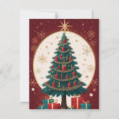 Élégante carte de voeux Red Golden Christmas Tree (Devant)