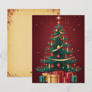 Élégante carte de voeux Red Golden Christmas Tree